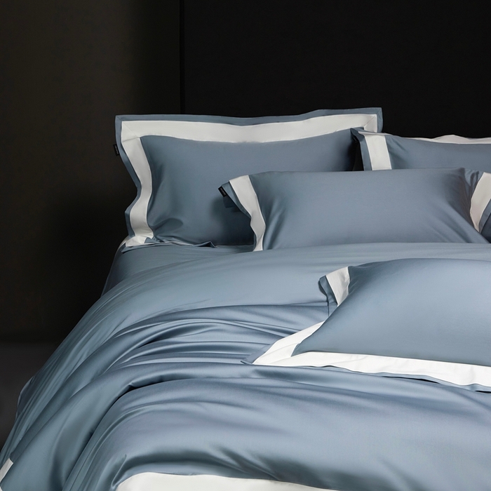 91家纺网 家纺一手货源 找家纺 南泉坊 2025新款亲肤舒适全棉纯棉长绒棉双层荷叶边撞色四件套-休斯顿 休斯顿-天蓝