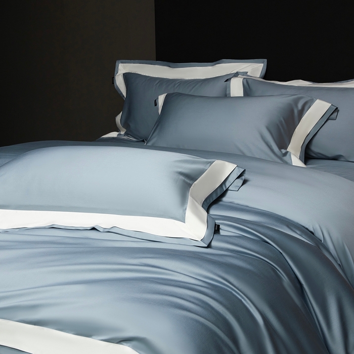 91家纺网 家纺一手货源 找家纺 南泉坊 2025新款亲肤舒适全棉纯棉长绒棉双层荷叶边撞色四件套-休斯顿 休斯顿-天蓝