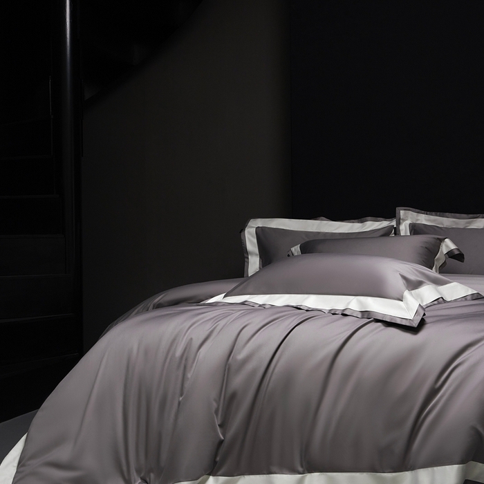 91家纺网 家纺一手货源 找家纺 南泉坊 2025新款亲肤舒适全棉纯棉长绒棉双层荷叶边撞色四件套-休斯顿 休斯顿-浅灰