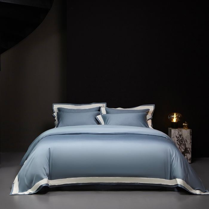 91家纺网 家纺一手货源 找家纺 南泉坊 2025新款亲肤舒适全棉纯棉长绒棉双层荷叶边撞色四件套-休斯顿 休斯顿-天蓝