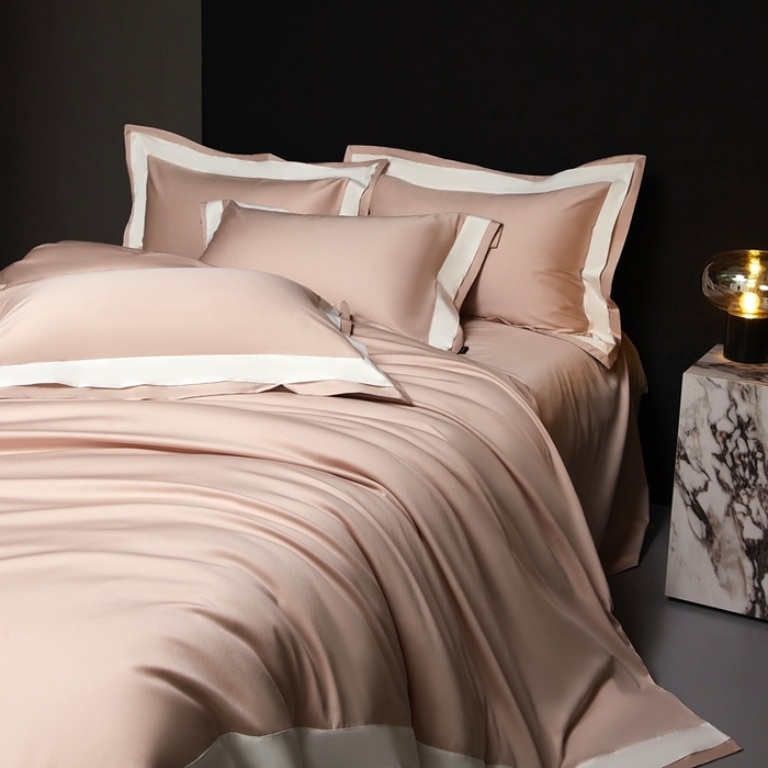 91家纺网 家纺一手货源 找家纺 南泉坊 2025新款亲肤舒适全棉纯棉长绒棉双层荷叶边撞色四件套-休斯顿 休斯顿-虾粉