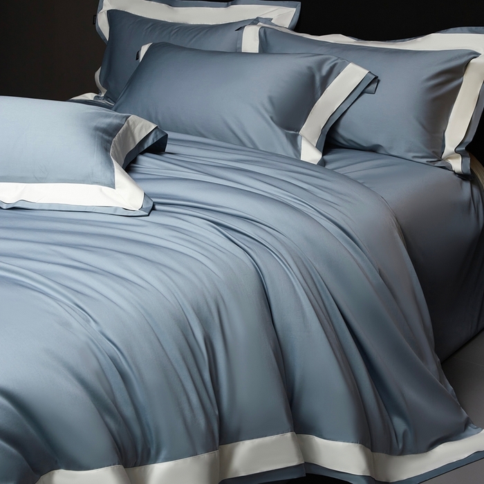 91家纺网 家纺一手货源 找家纺 南泉坊 2025新款亲肤舒适全棉纯棉长绒棉双层荷叶边撞色四件套-休斯顿 休斯顿-天蓝