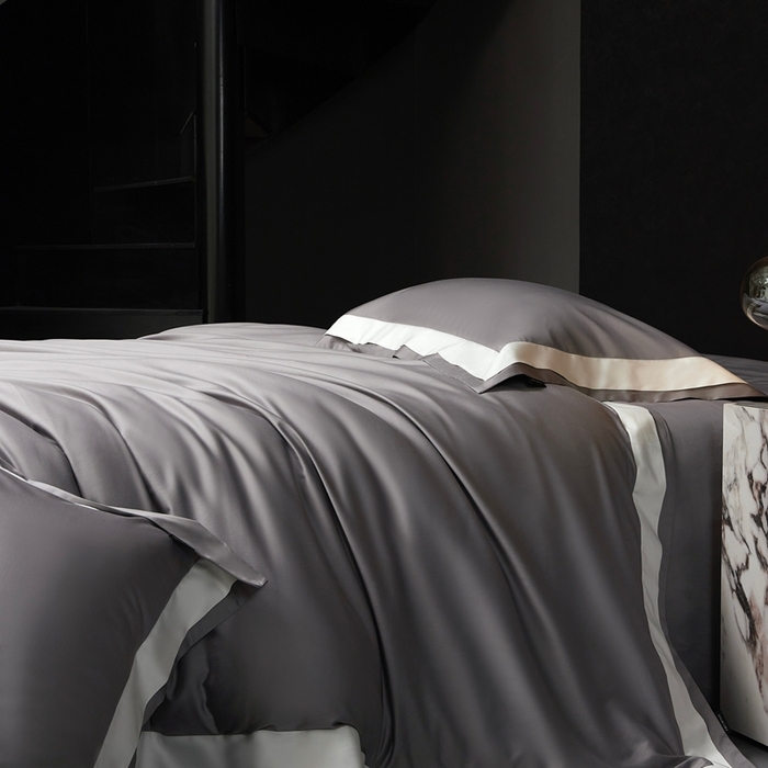 91家纺网 家纺一手货源 找家纺 南泉坊 2025新款亲肤舒适全棉纯棉长绒棉双层荷叶边撞色四件套-休斯顿 休斯顿-浅灰