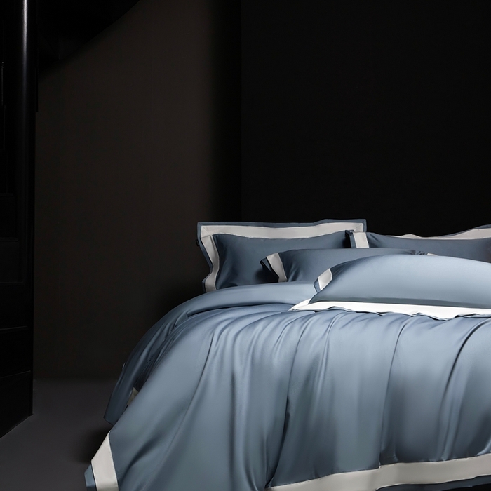 91家纺网 家纺一手货源 找家纺 南泉坊 2025新款亲肤舒适全棉纯棉长绒棉双层荷叶边撞色四件套-休斯顿 休斯顿-天蓝