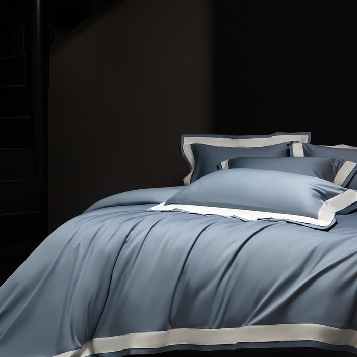 91家纺网 家纺一手货源 找家纺 南泉坊 2025新款亲肤舒适全棉纯棉长绒棉双层荷叶边撞色四件套-休斯顿 休斯顿-天蓝