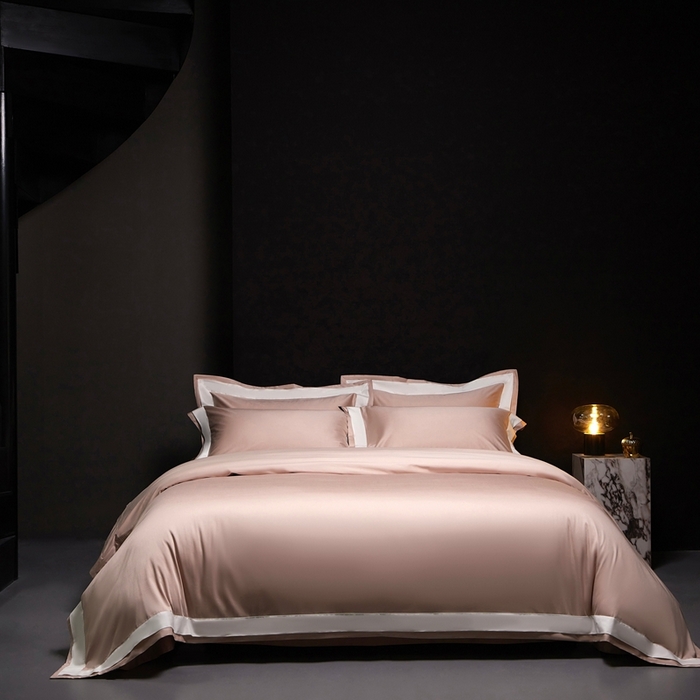 91家纺网 家纺一手货源 找家纺 南泉坊 2025新款亲肤舒适全棉纯棉长绒棉双层荷叶边撞色四件套-休斯顿 休斯顿-虾粉