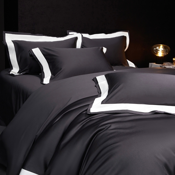 南泉坊 2025新款亲肤舒适全棉纯棉长绒棉双层荷叶边撞色四件套-休斯顿 休斯顿-深灰