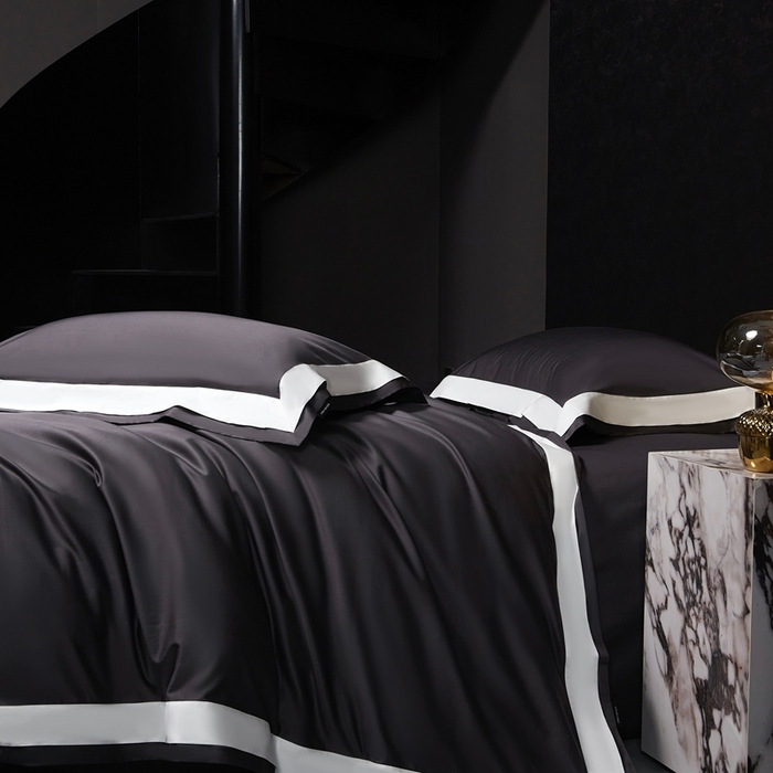 91家纺网 家纺一手货源 找家纺 南泉坊 2025新款亲肤舒适全棉纯棉长绒棉双层荷叶边撞色四件套-休斯顿 休斯顿-深灰