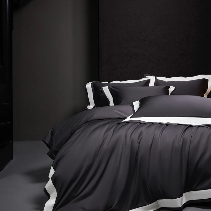 91家纺网 家纺一手货源 找家纺 南泉坊 2025新款亲肤舒适全棉纯棉长绒棉双层荷叶边撞色四件套-休斯顿 休斯顿-深灰