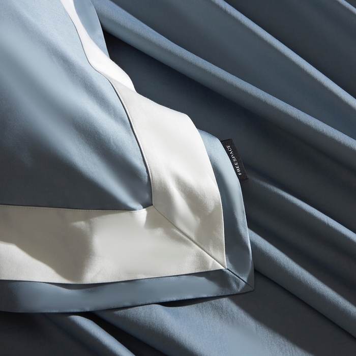 91家纺网 家纺一手货源 找家纺 南泉坊 2025新款亲肤舒适全棉纯棉长绒棉双层荷叶边撞色四件套-休斯顿 休斯顿-天蓝