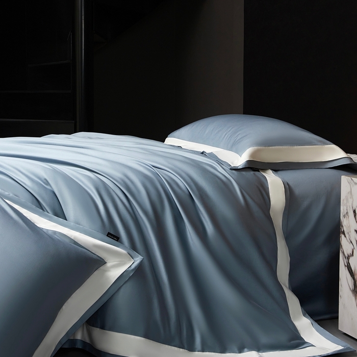 91家纺网 家纺一手货源 找家纺 南泉坊 2025新款亲肤舒适全棉纯棉长绒棉双层荷叶边撞色四件套-休斯顿 休斯顿-天蓝