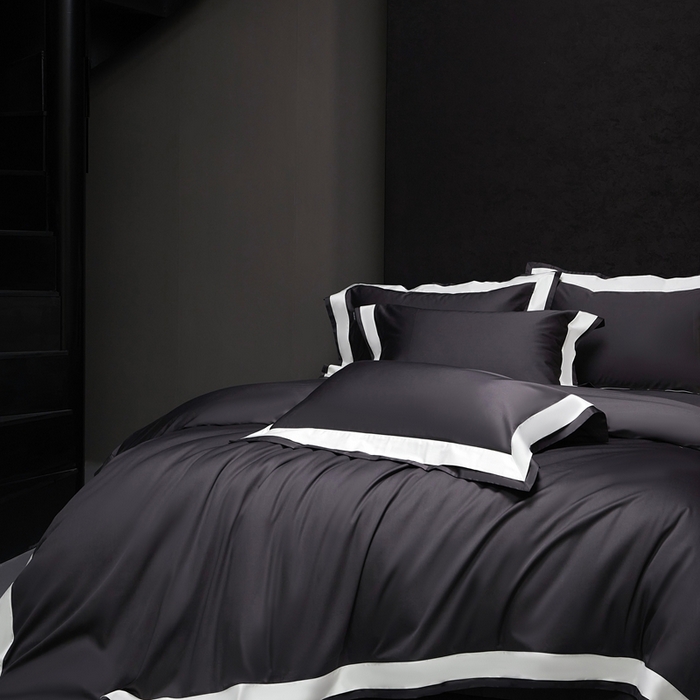 91家纺网 家纺一手货源 找家纺 南泉坊 2025新款亲肤舒适全棉纯棉长绒棉双层荷叶边撞色四件套-休斯顿 休斯顿-深灰