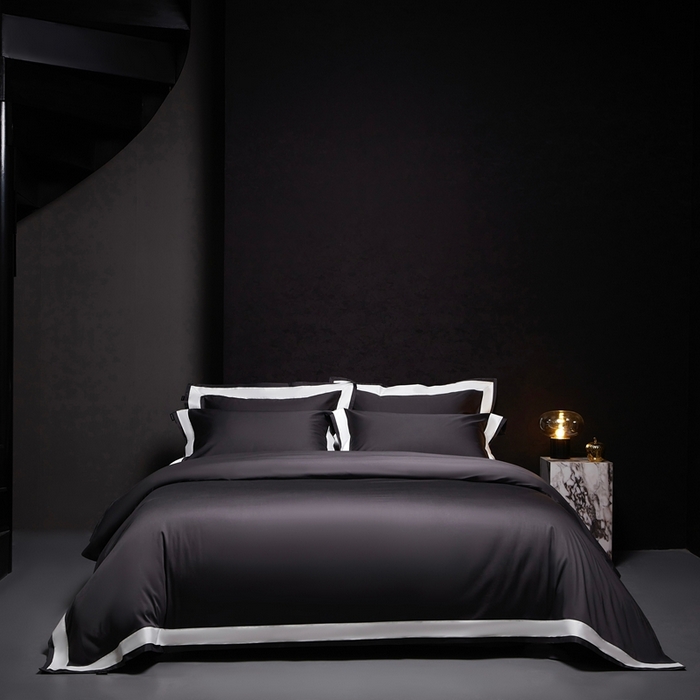 91家纺网 家纺一手货源 找家纺 南泉坊 2025新款亲肤舒适全棉纯棉长绒棉双层荷叶边撞色四件套-休斯顿 休斯顿-深灰