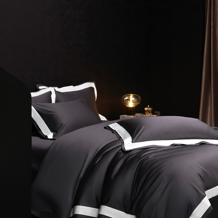 91家纺网 家纺一手货源 找家纺 南泉坊 2025新款亲肤舒适全棉纯棉长绒棉双层荷叶边撞色四件套-休斯顿 休斯顿-深灰