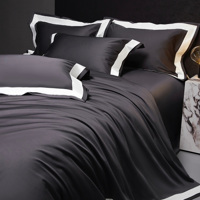 91家纺网 家纺一手货源 找家纺 南泉坊 2025新款亲肤舒适全棉纯棉长绒棉双层荷叶边撞色四件套-休斯顿 休斯顿-深灰