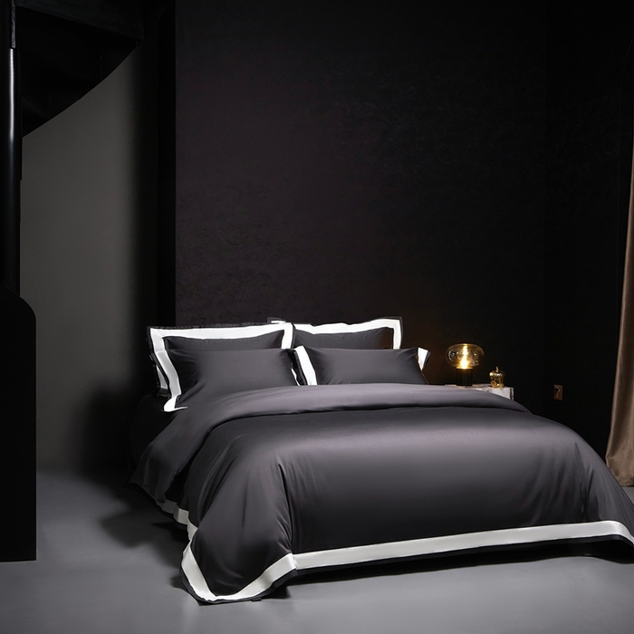 91家纺网 家纺一手货源 找家纺 南泉坊 2025新款亲肤舒适全棉纯棉长绒棉双层荷叶边撞色四件套-休斯顿 休斯顿-深灰