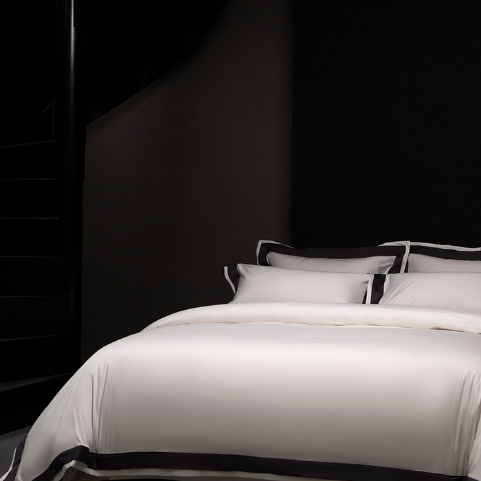 91家纺网 家纺一手货源 找家纺 南泉坊 2025新款亲肤舒适全棉纯棉长绒棉双层荷叶边撞色四件套-休斯顿 休斯顿-雪峰白