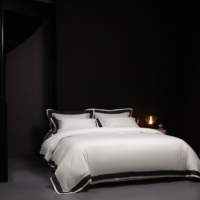 91家纺网 家纺一手货源 找家纺 南泉坊 2025新款亲肤舒适全棉纯棉长绒棉双层荷叶边撞色四件套-休斯顿 休斯顿-雪峰白