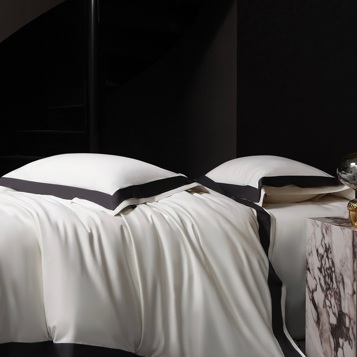 91家纺网 家纺一手货源 找家纺 南泉坊 2025新款亲肤舒适全棉纯棉长绒棉双层荷叶边撞色四件套-休斯顿 休斯顿-雪峰白