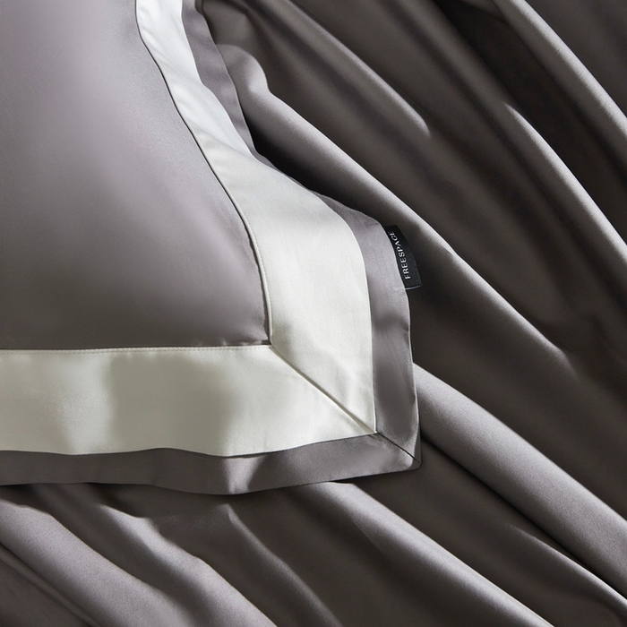 91家纺网 家纺一手货源 找家纺 南泉坊 2025新款亲肤舒适全棉纯棉长绒棉双层荷叶边撞色四件套-休斯顿 休斯顿-浅灰