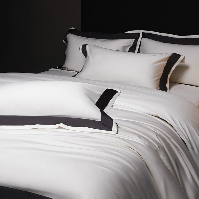 91家纺网 家纺一手货源 找家纺 南泉坊 2025新款亲肤舒适全棉纯棉长绒棉双层荷叶边撞色四件套-休斯顿 休斯顿-雪峰白