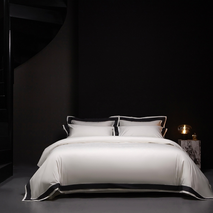 91家纺网 家纺一手货源 找家纺 南泉坊 2025新款亲肤舒适全棉纯棉长绒棉双层荷叶边撞色四件套-休斯顿 休斯顿-雪峰白