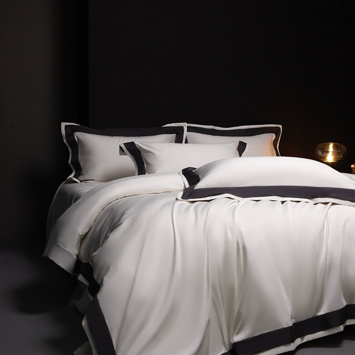 91家纺网 家纺一手货源 找家纺 南泉坊 2025新款亲肤舒适全棉纯棉长绒棉双层荷叶边撞色四件套-休斯顿 休斯顿-雪峰白