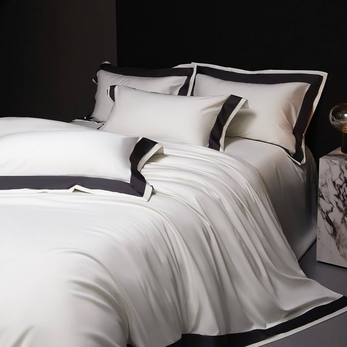 91家纺网 家纺一手货源 找家纺 南泉坊 2025新款亲肤舒适全棉纯棉长绒棉双层荷叶边撞色四件套-休斯顿 休斯顿-雪峰白