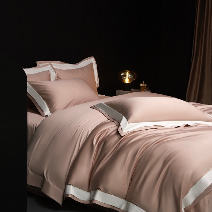 91家纺网 家纺一手货源 找家纺 南泉坊 2025新款亲肤舒适全棉纯棉长绒棉双层荷叶边撞色四件套-休斯顿 休斯顿-虾粉