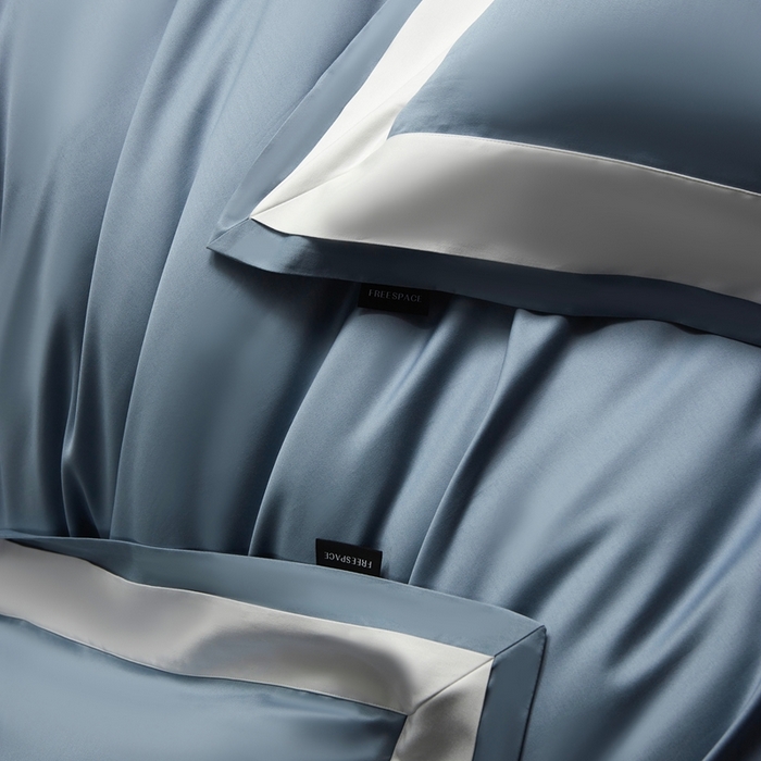 91家纺网 家纺一手货源 找家纺 南泉坊 2025新款亲肤舒适全棉纯棉长绒棉双层荷叶边撞色四件套-休斯顿 休斯顿-天蓝