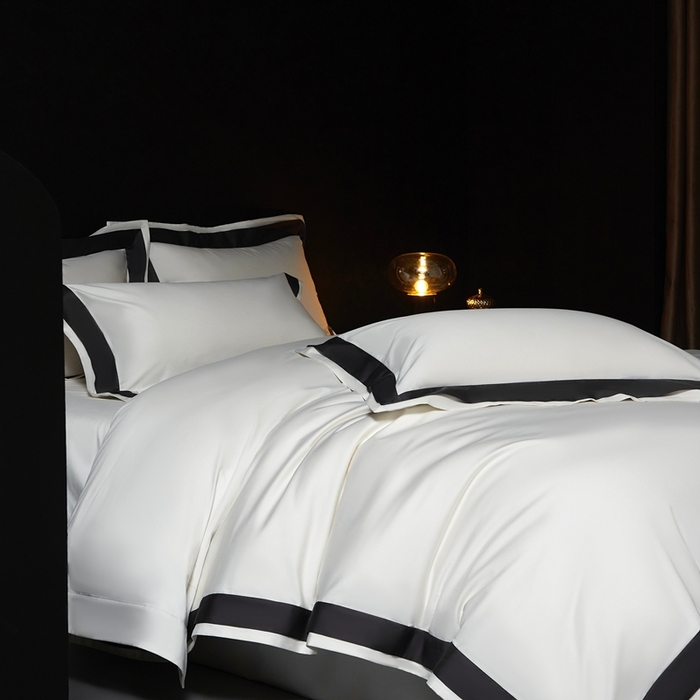 91家纺网 家纺一手货源 找家纺 南泉坊 2025新款亲肤舒适全棉纯棉长绒棉双层荷叶边撞色四件套-休斯顿 休斯顿-雪峰白