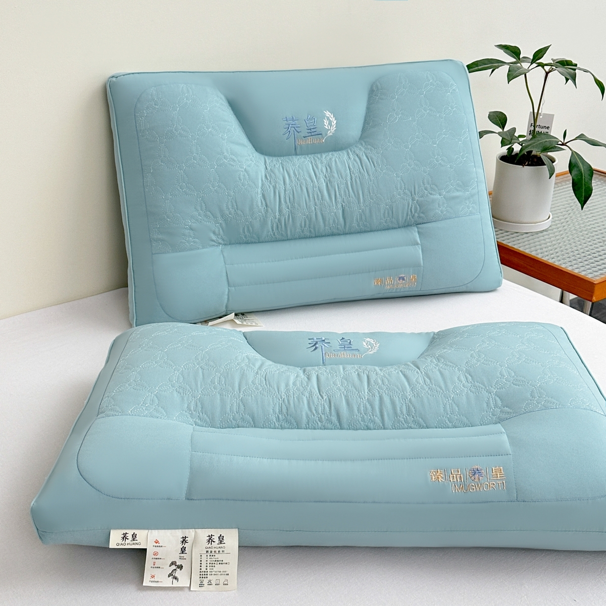 91家纺网 家纺一手货源 找家纺 宇诺家纺 2025新款亲肤荞皇枕头枕芯 绿色