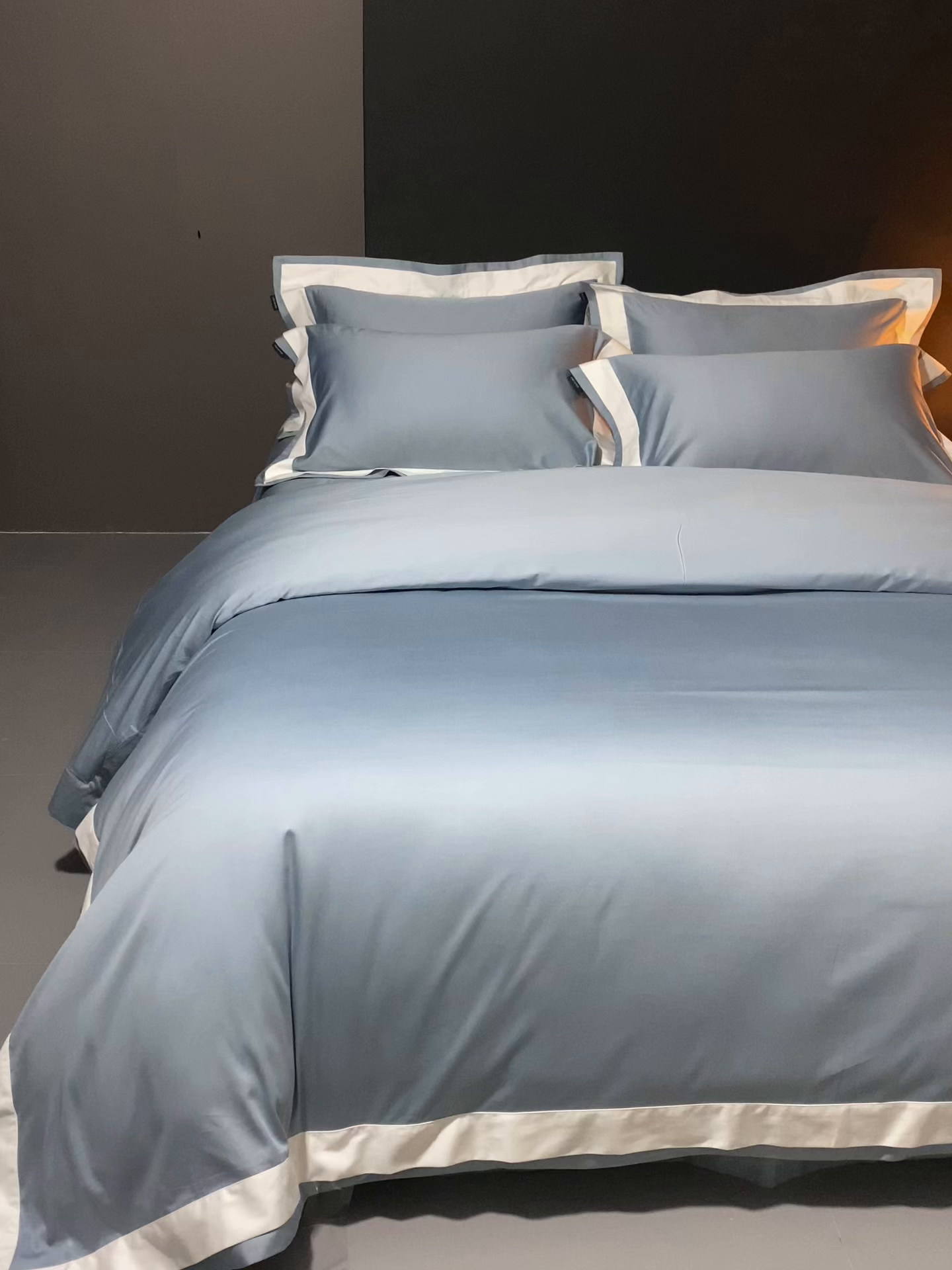 91家纺网 家纺一手货源 找家纺 南泉坊 2025新款亲肤舒适全棉纯棉长绒棉双层荷叶边撞色四件套-休斯顿 休斯顿-天蓝