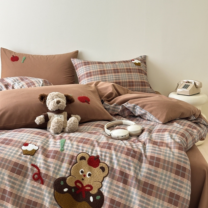 91家纺网 家纺一手货源 找家纺 锦觅 2025秋冬A类数码印花全棉纯棉磨毛绣花保暖四件套 奶油小熊