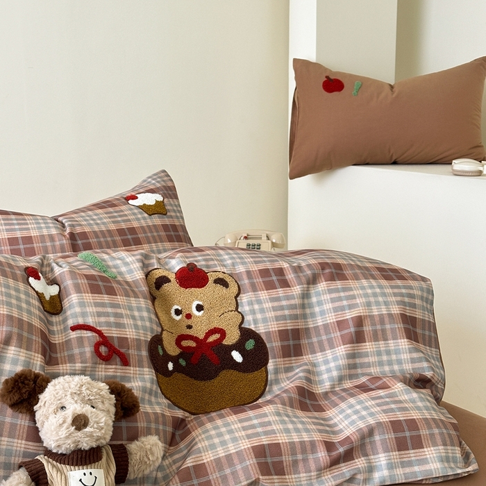 91家纺网 家纺一手货源 找家纺 锦觅 2025秋冬A类数码印花全棉纯棉磨毛绣花保暖四件套 奶油小熊