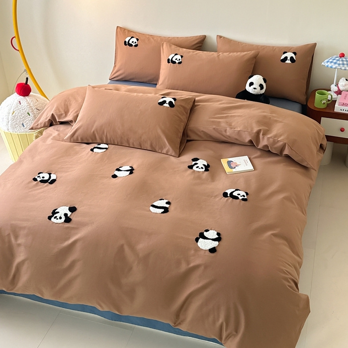 锦觅 2025秋冬A类数码印花全棉纯棉磨毛绣花保暖四件套 熊猫宝贝
