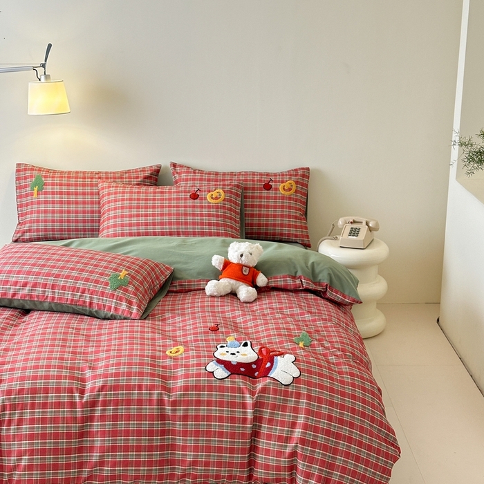 91家纺网 家纺一手货源 找家纺 锦觅 2025秋冬A类数码印花全棉纯棉磨毛绣花保暖四件套 喜气洋洋