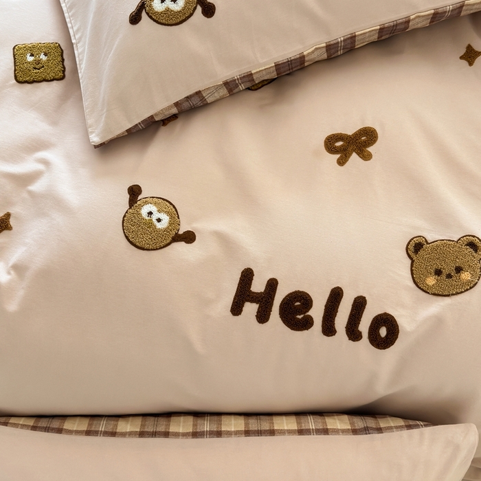 91家纺网 家纺一手货源 找家纺 锦觅 2025秋冬A类数码印花全棉纯棉磨毛绣花保暖四件套 欢乐小熊