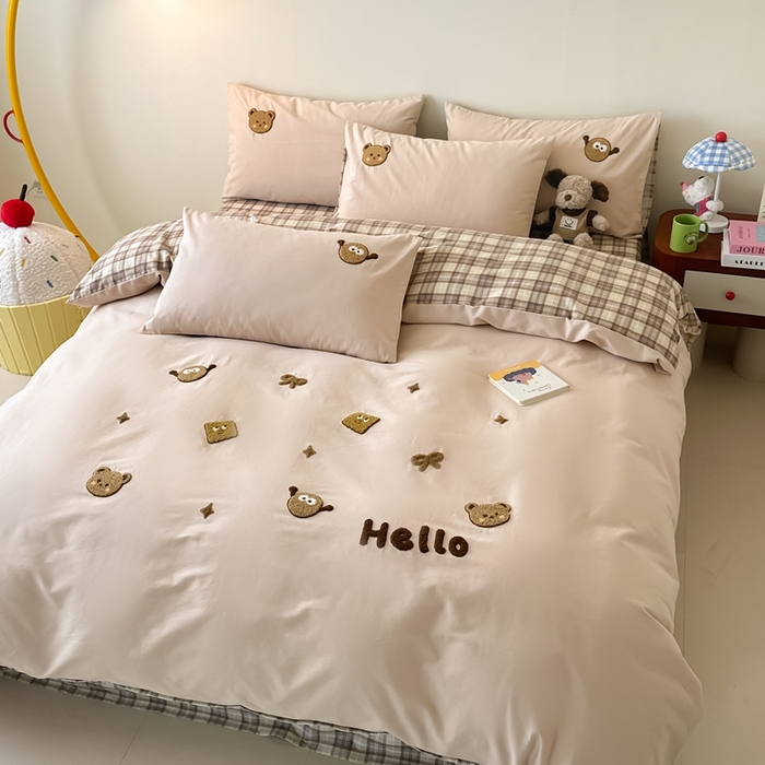 锦觅 2025秋冬A类数码印花全棉纯棉磨毛绣花保暖四件套 欢乐小熊