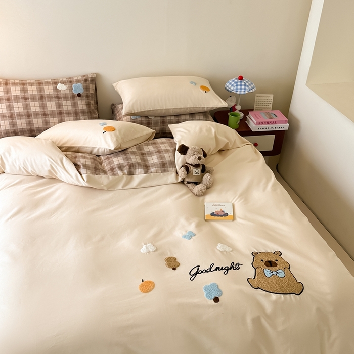 91家纺网 家纺一手货源 找家纺 锦觅 2025秋冬A类数码印花全棉纯棉磨毛绣花保暖四件套 欢乐巴拉