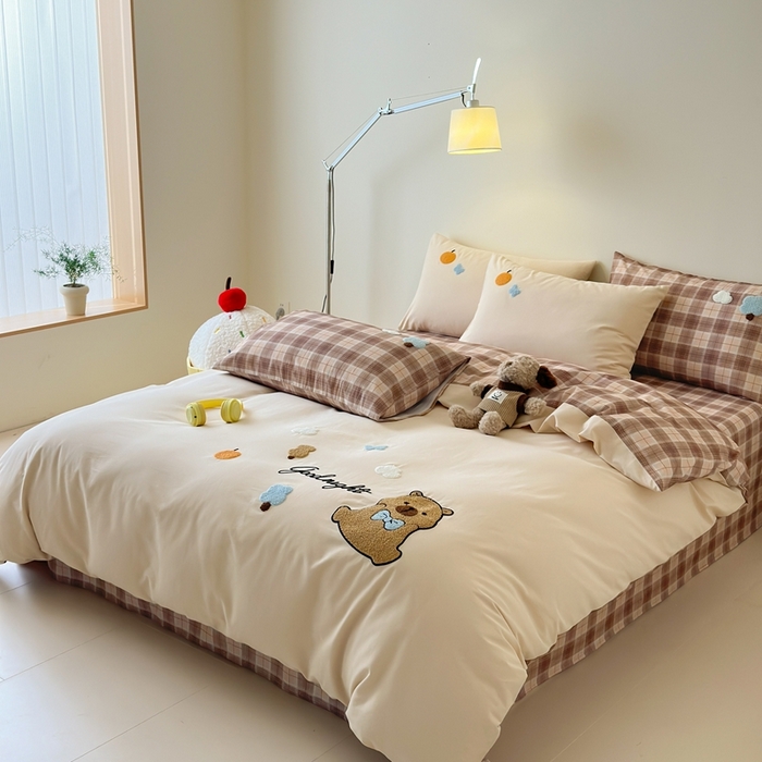 91家纺网 家纺一手货源 找家纺 锦觅 2025秋冬A类数码印花全棉纯棉磨毛绣花保暖四件套 欢乐巴拉