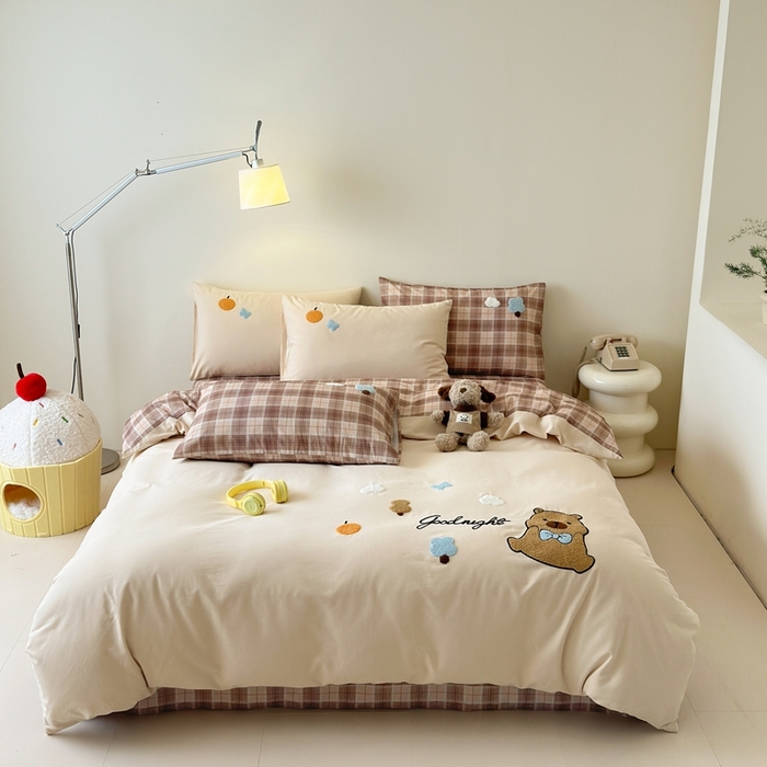 91家纺网 家纺一手货源 找家纺 锦觅 2025秋冬A类数码印花全棉纯棉磨毛绣花保暖四件套 欢乐巴拉