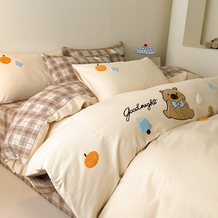 91家纺网 家纺一手货源 找家纺 锦觅 2025秋冬A类数码印花全棉纯棉磨毛绣花保暖四件套 欢乐巴拉