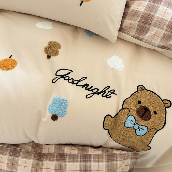 91家纺网 家纺一手货源 找家纺 锦觅 2025秋冬A类数码印花全棉纯棉磨毛绣花保暖四件套 欢乐巴拉