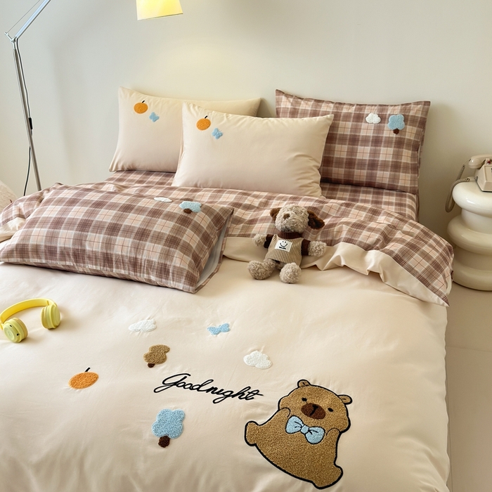 91家纺网 家纺一手货源 找家纺 锦觅 2025秋冬A类数码印花全棉纯棉磨毛绣花保暖四件套 欢乐巴拉