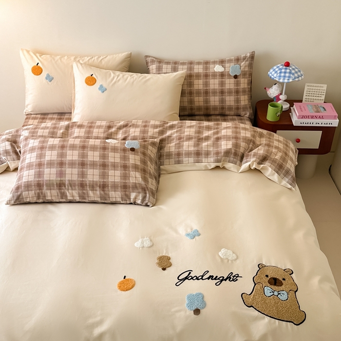 91家纺网 家纺一手货源 找家纺 锦觅 2025秋冬A类数码印花全棉纯棉磨毛绣花保暖四件套 欢乐巴拉