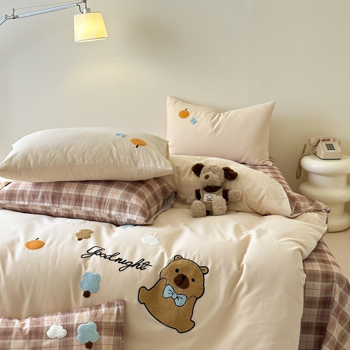 91家纺网 家纺一手货源 找家纺 锦觅 2025秋冬A类数码印花全棉纯棉磨毛绣花保暖四件套 欢乐巴拉