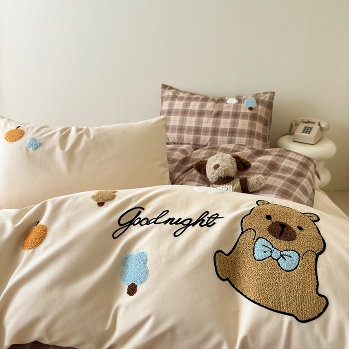 91家纺网 家纺一手货源 找家纺 锦觅 2025秋冬A类数码印花全棉纯棉磨毛绣花保暖四件套 欢乐巴拉