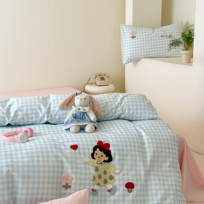 91家纺网 家纺一手货源 找家纺 锦觅 2025秋冬A类数码印花全棉纯棉磨毛绣花保暖四件套 可爱女孩