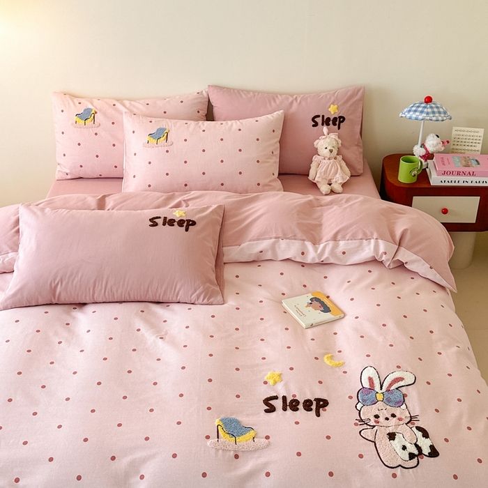 91家纺网 家纺一手货源 找家纺 锦觅 2025秋冬A类数码印花全棉纯棉磨毛绣花保暖四件套 贪睡兔兔